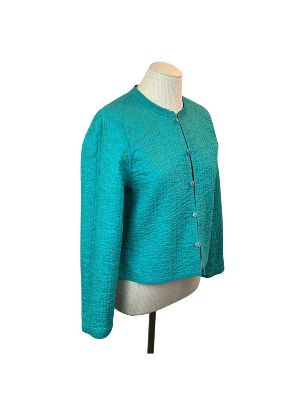 Reversible Quilted Button Front Jacket Womens Medium Turquoise PIsley Design - Picture 8 of 16